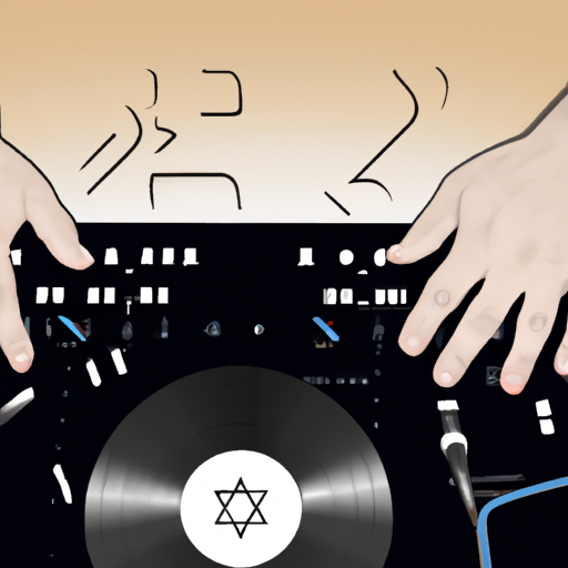 3. An image of a DJ mixing tracks in a studio, with Hebrew letters visible on the track list.